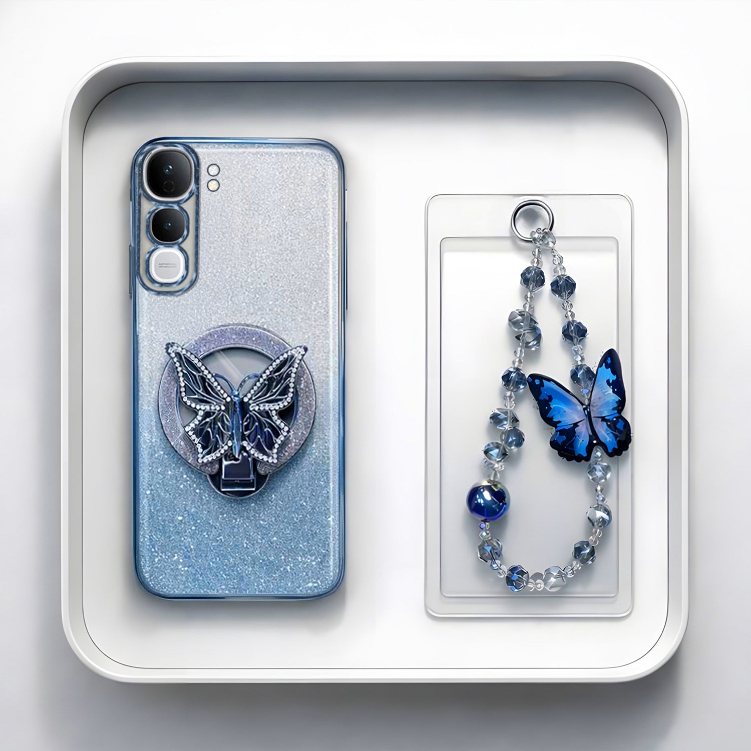 Vivo Y300 5G Stunning Shimmer Electroplating Butterfly Stand Charm Case