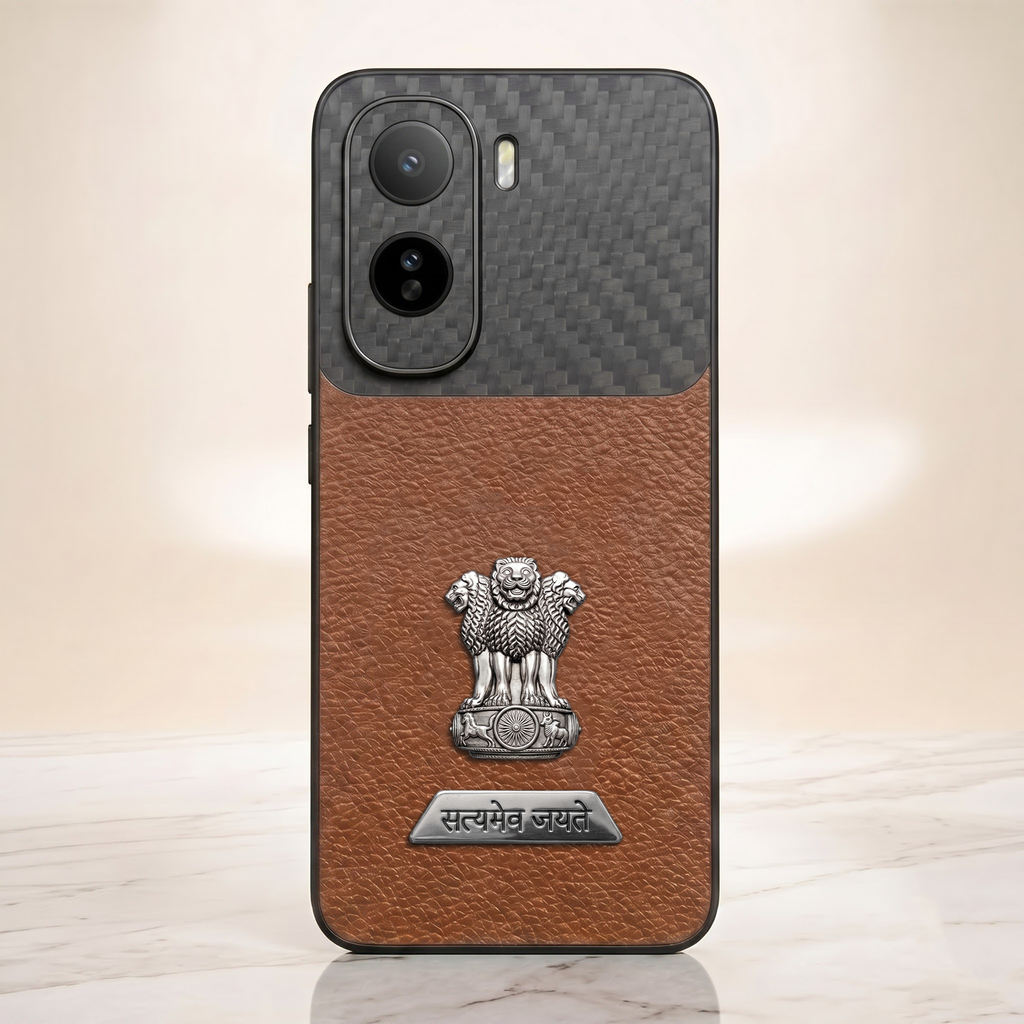 Vivo T5 Pro 5G Satyamev Jayate 2-in-1 Emblem Carbon Fiber Leather Phone Case