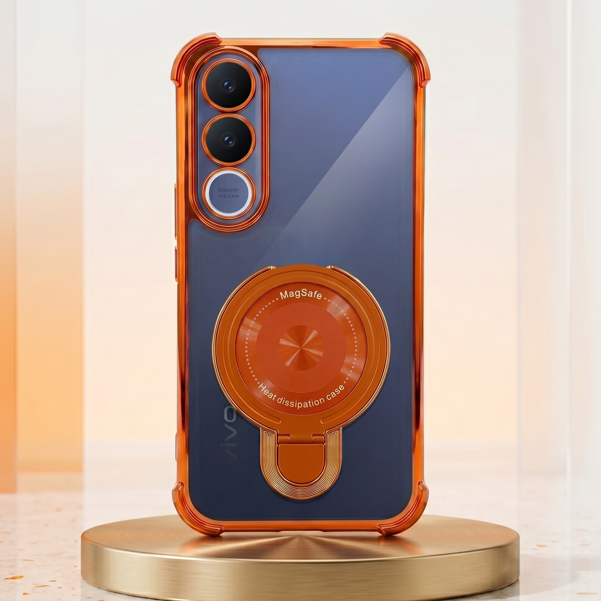 Vivo V70 FE 5G Invincible Bracket Ring Stand Airbag Cosmic Orange Case