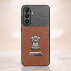 Samsung Galaxy A37 5G Satyamev Jayate 2-in-1 Emblem Carbon Fiber Leather Phone Case