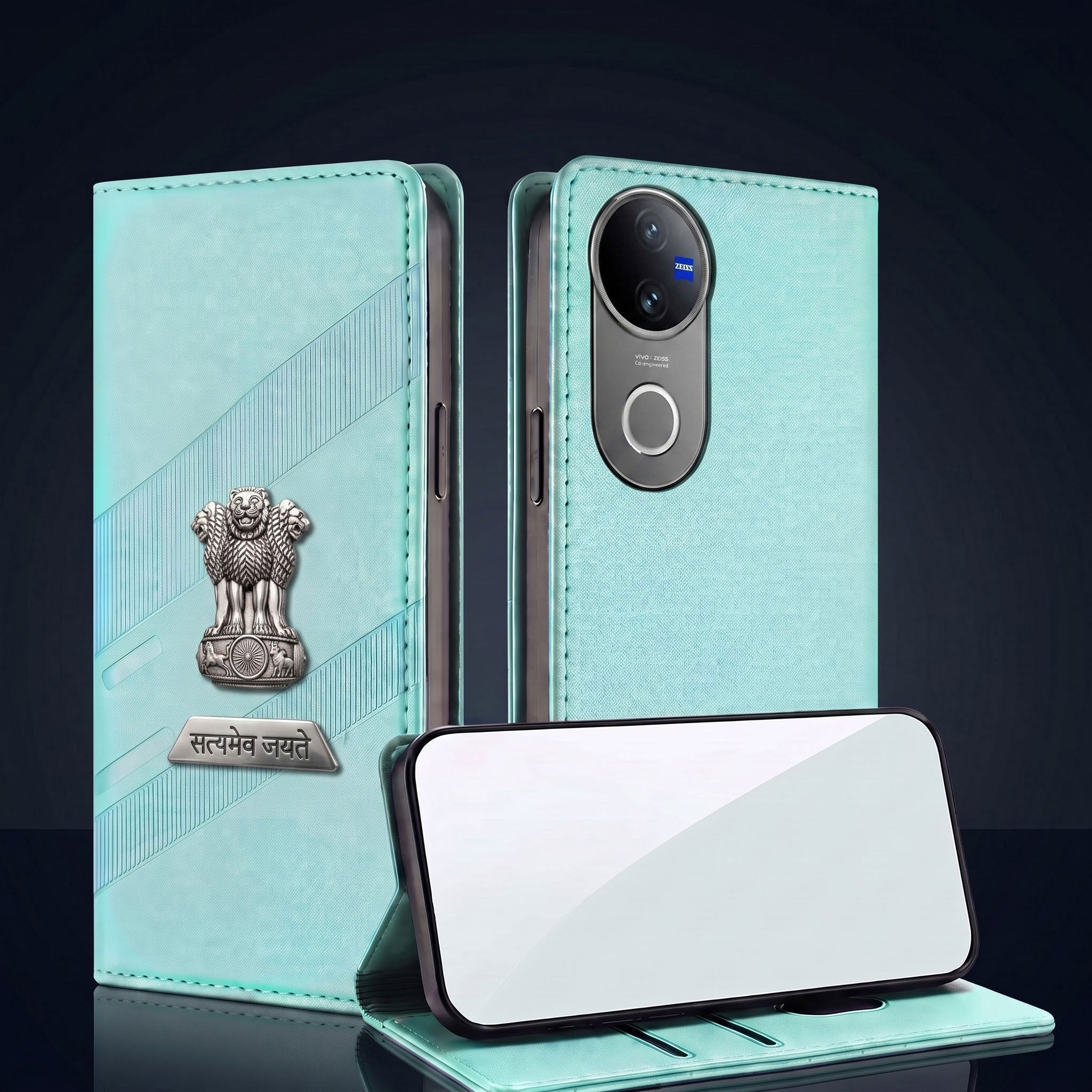 Vivo V50 5G Metal Satyamev Jayate 2-in-1 Emblem Magnetic Flip Wallet Case