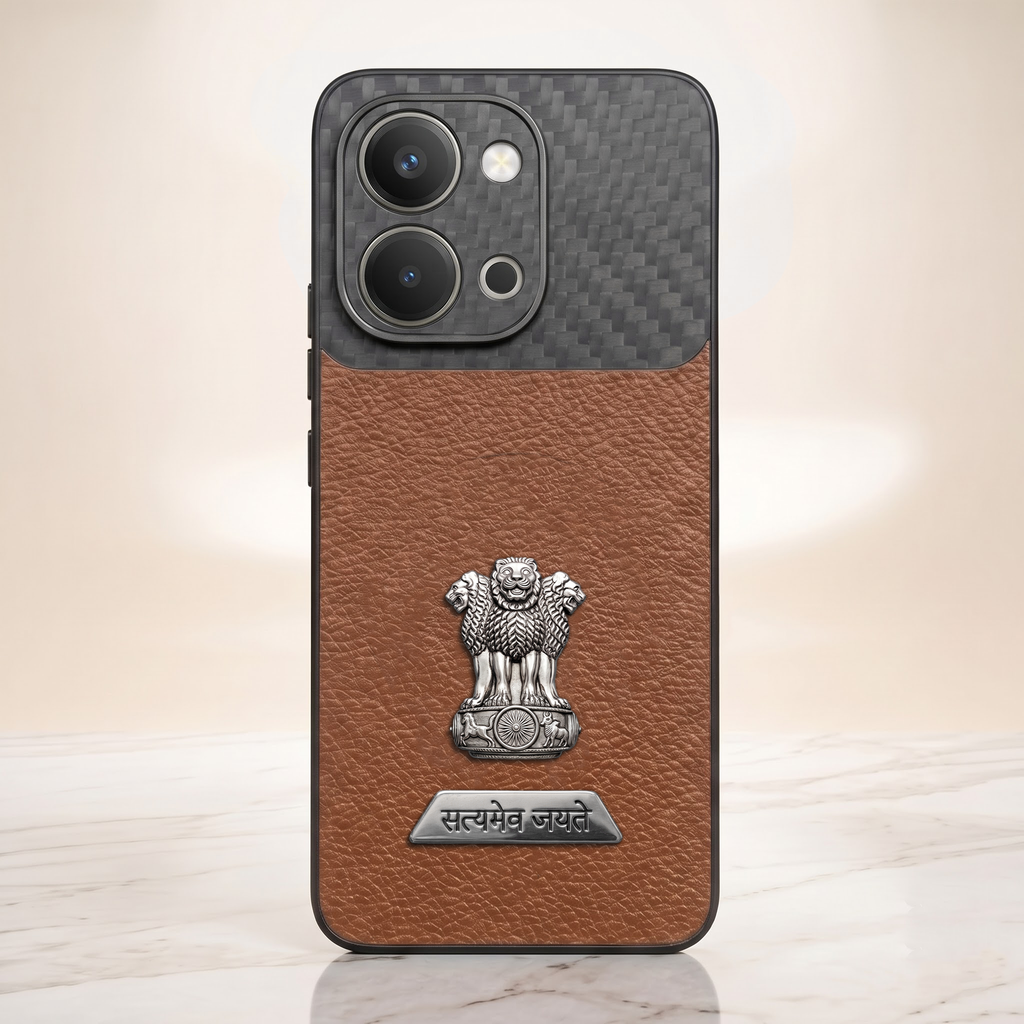 Vivo T5x 5G Satyamev Jayate 2-in-1 Emblem Carbon Fiber Leather Phone Case