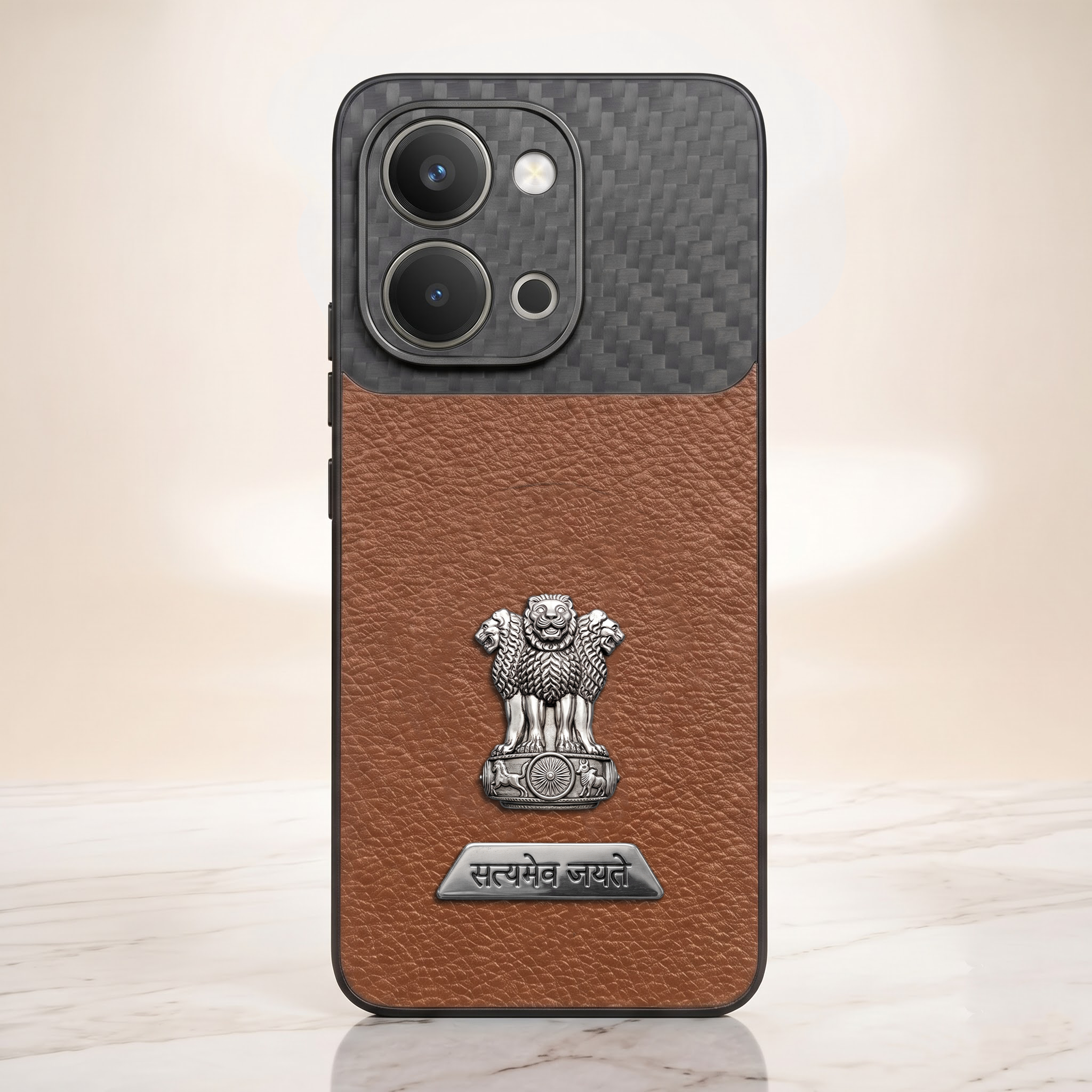 Vivo T5x 5G Satyamev Jayate 2-in-1 Emblem Carbon Fiber Leather Phone Case