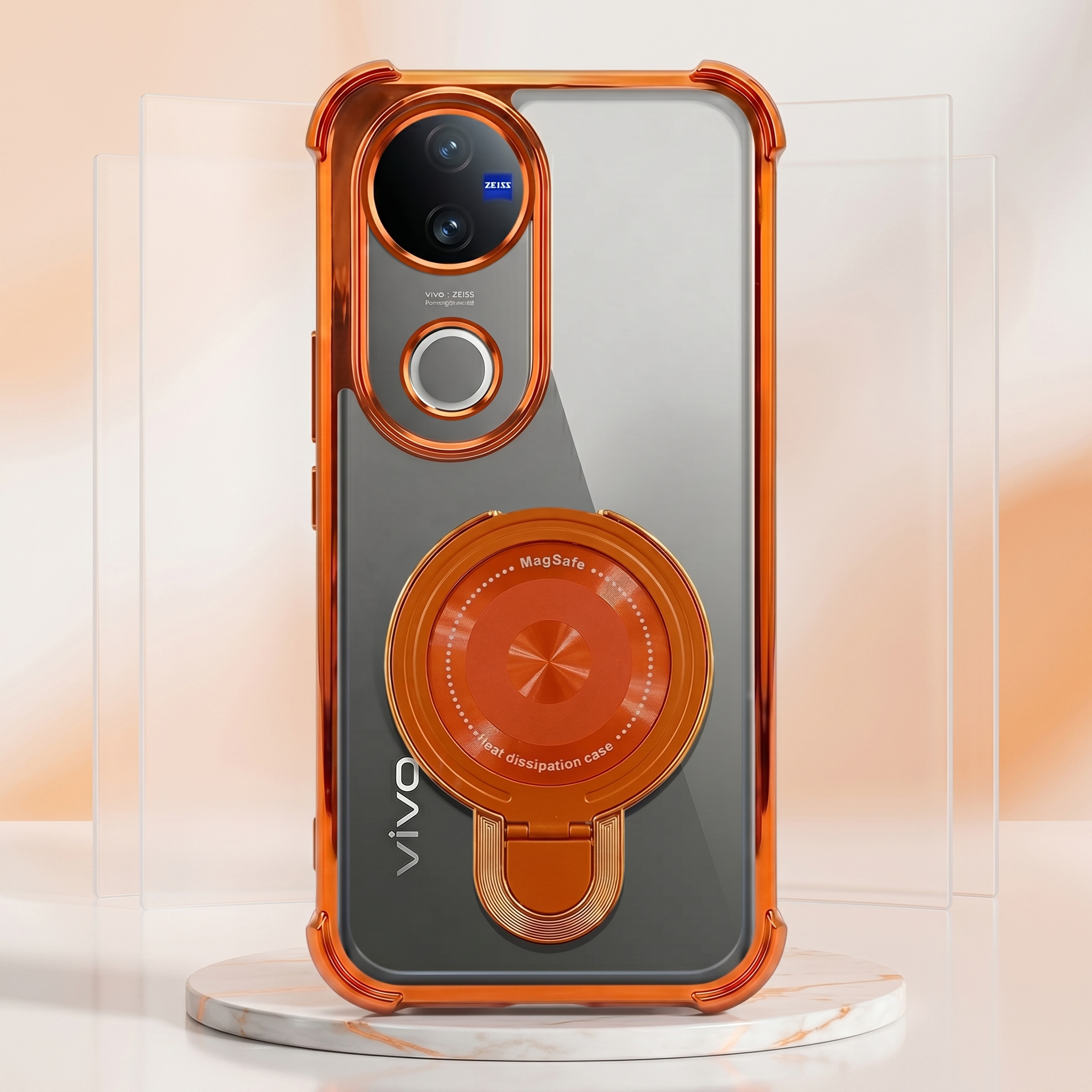 Vivo V50 5G Invincible Bracket Ring Stand Airbag Cosmic Orange Case