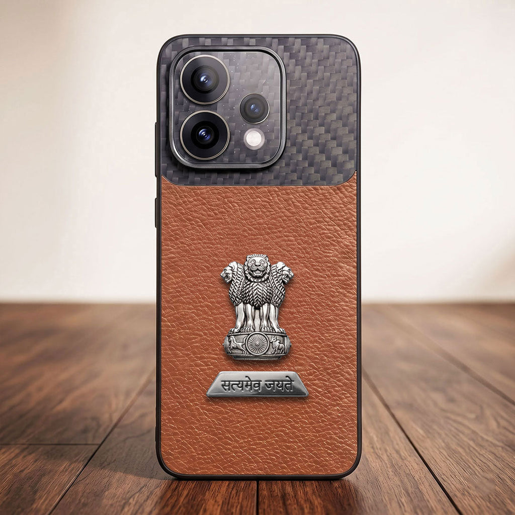 Oppo Reno 15 5G Satyamev Jayate 2-in-1 Emblem Carbon Fiber Leather Phone Case