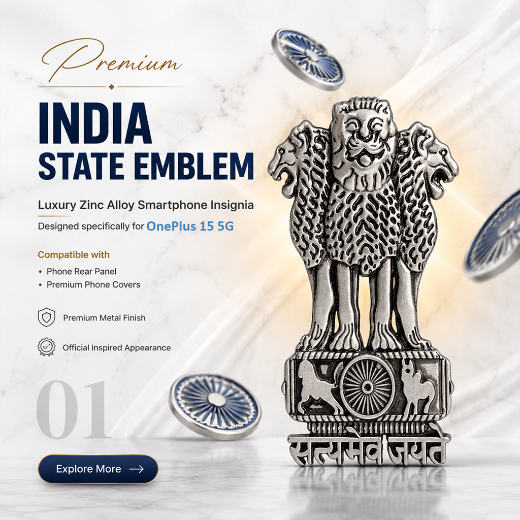 OnePlus 15 5G Compatible Satyamev Jayate 3D Metal Emblem Sticker