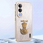 Vivo V70 FE 5G Satyamev Jayate 3D Electroplated Frame Gold Thread Pattern Hard Back Case