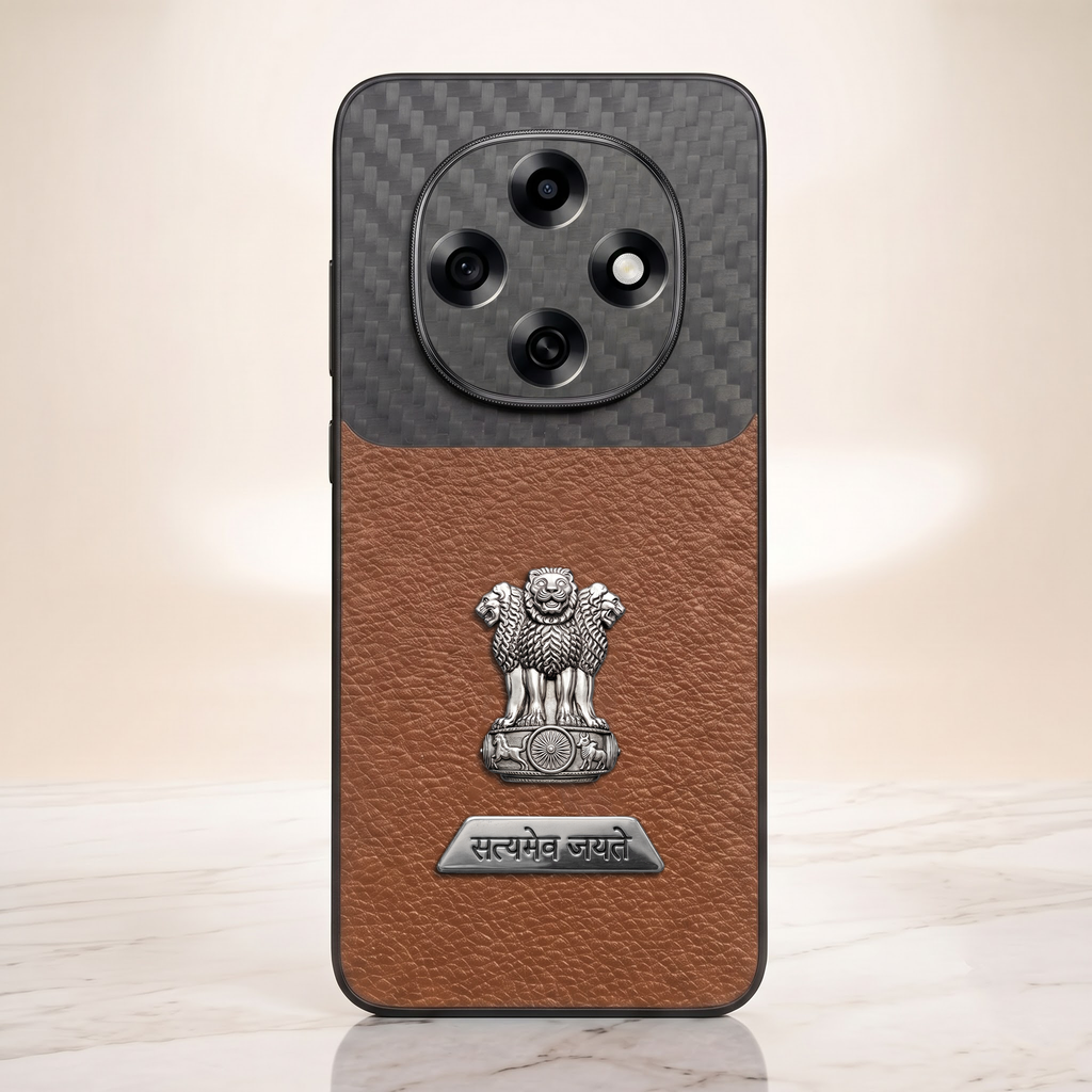 Oppo F31 Pro 5G Satyamev Jayate 2-in-1 Emblem Carbon Fiber Leather Phone Case