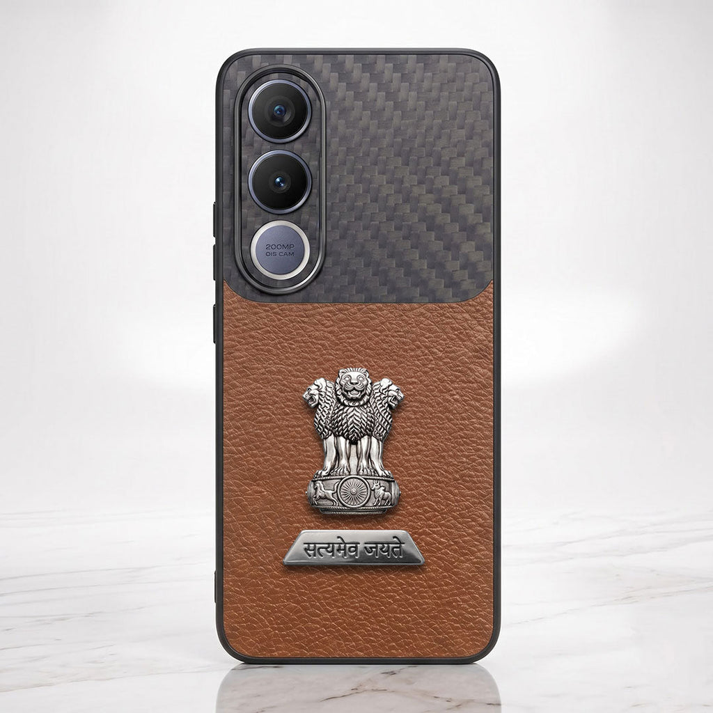 Vivo V70 FE 5G Satyamev Jayate 2-in-1 Emblem Carbon Fiber Leather Phone Case