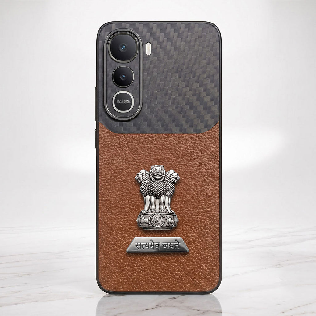 Vivo Y400 Pro 5G Satyamev Jayate 2-in-1 Emblem Carbon Fiber Leather Phone Case