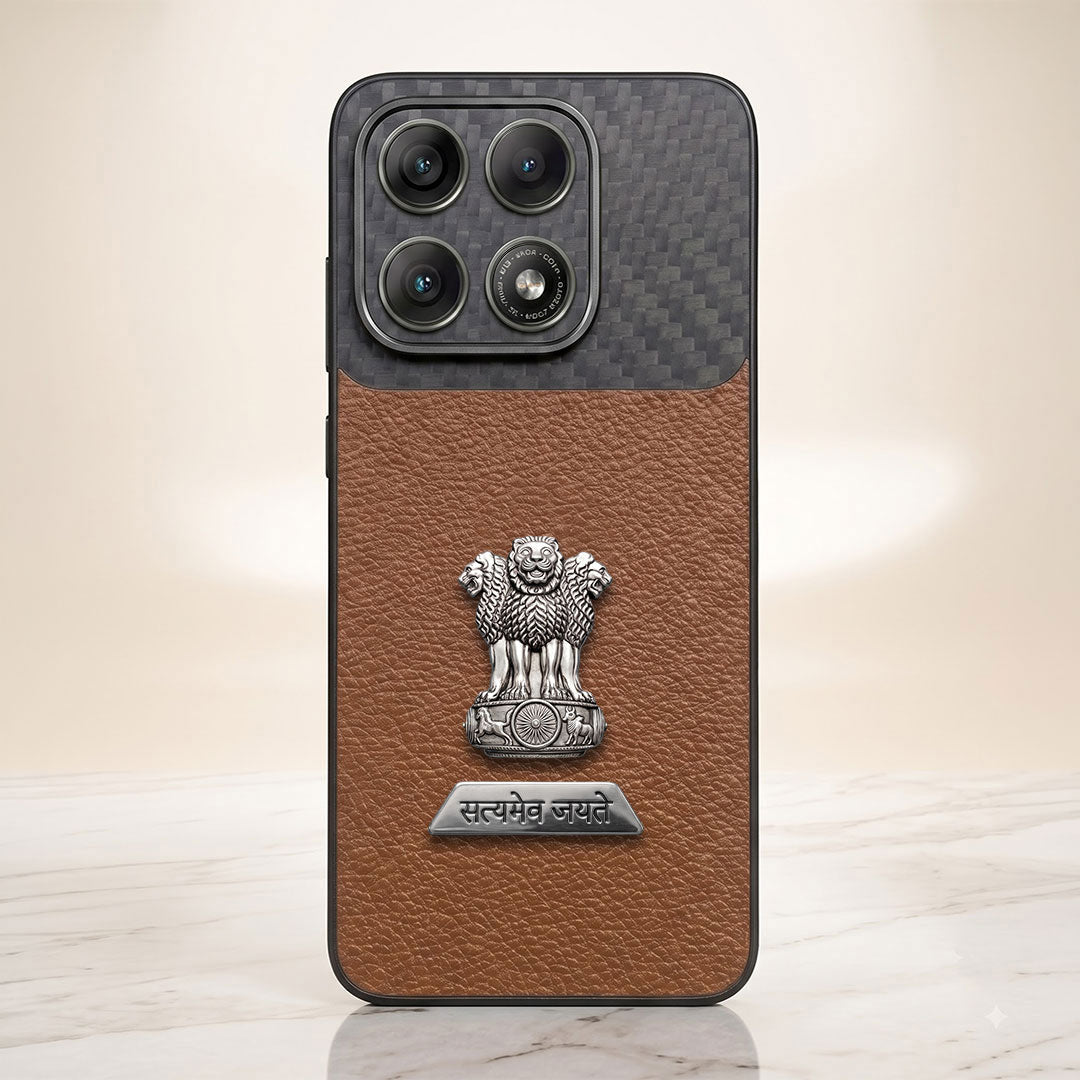 Motorola Edge 70 Pro 5G Satyamev Jayate 2-in-1 Emblem Carbon Fiber Leather Phone Case
