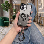 Oppo Reno 14 5G Luxury Shimmer Airbag Heart Stand Case with Charm Strap