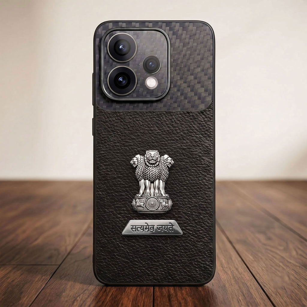 Oppo Reno 15 5G Satyamev Jayate 2-in-1 Emblem Carbon Fiber Leather Phone Case