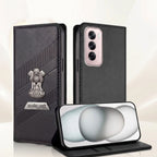 Oppo Reno 12 Pro 5G Metal Satyamev Jayate 2-in-1 Emblem Magnetic Flip Wallet Case