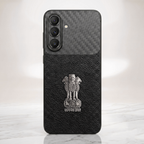 Samsung Galaxy A27 5G Satyamev Jayate Carbon Fiber Leather Hybrid Phone Case