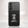 Samsung Galaxy A37 5G Satyamev Jayate 2-in-1 Emblem Carbon Fiber Leather Phone Case