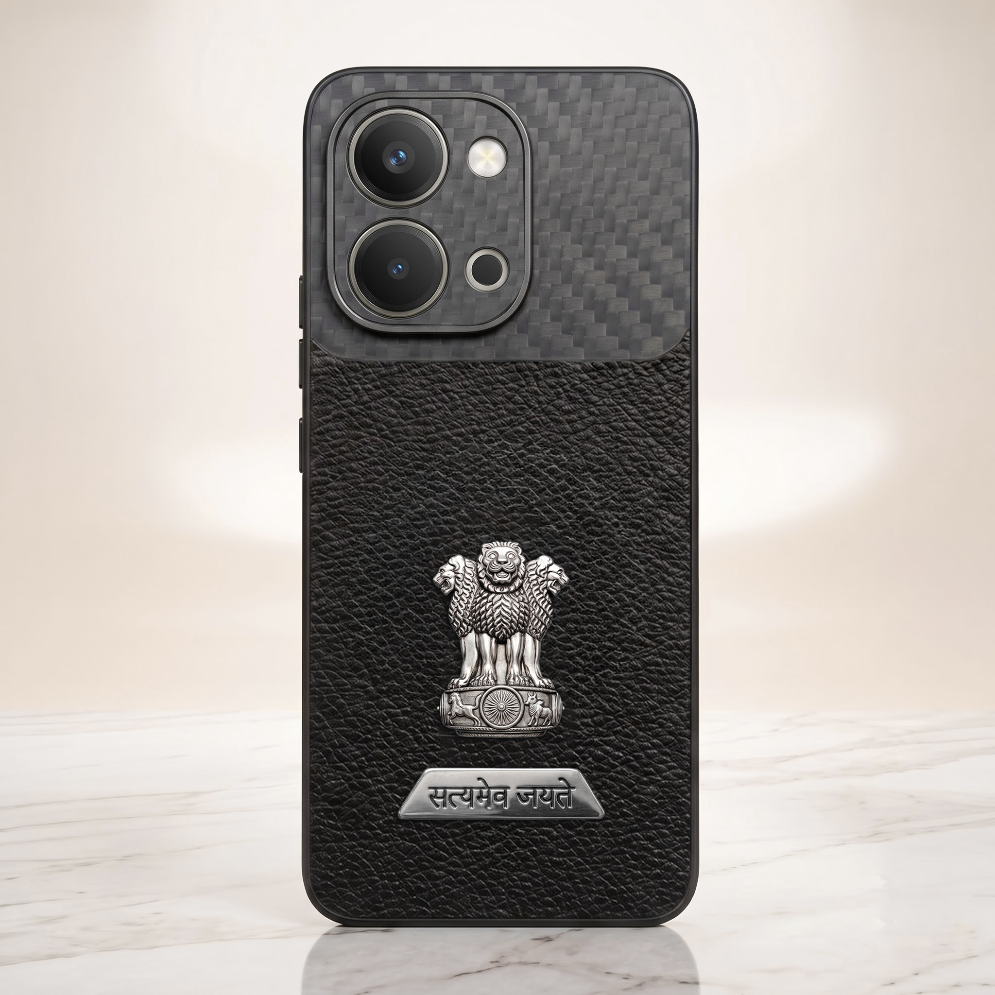 Vivo T5x 5G Satyamev Jayate 2-in-1 Emblem Carbon Fiber Leather Phone Case