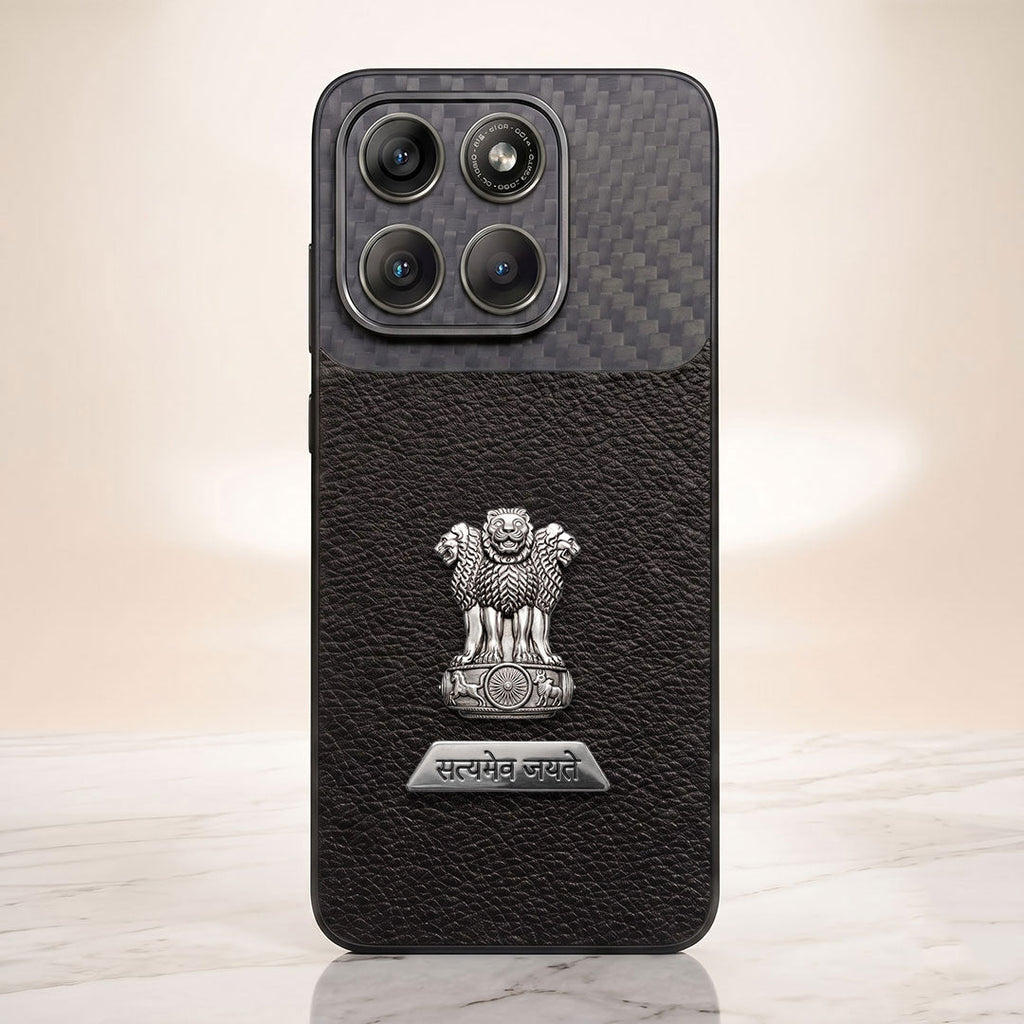 Motorola Edge 70 Fusion 5G Satyamev Jayate 2-in-1 Emblem Carbon Fiber Leather Phone Case