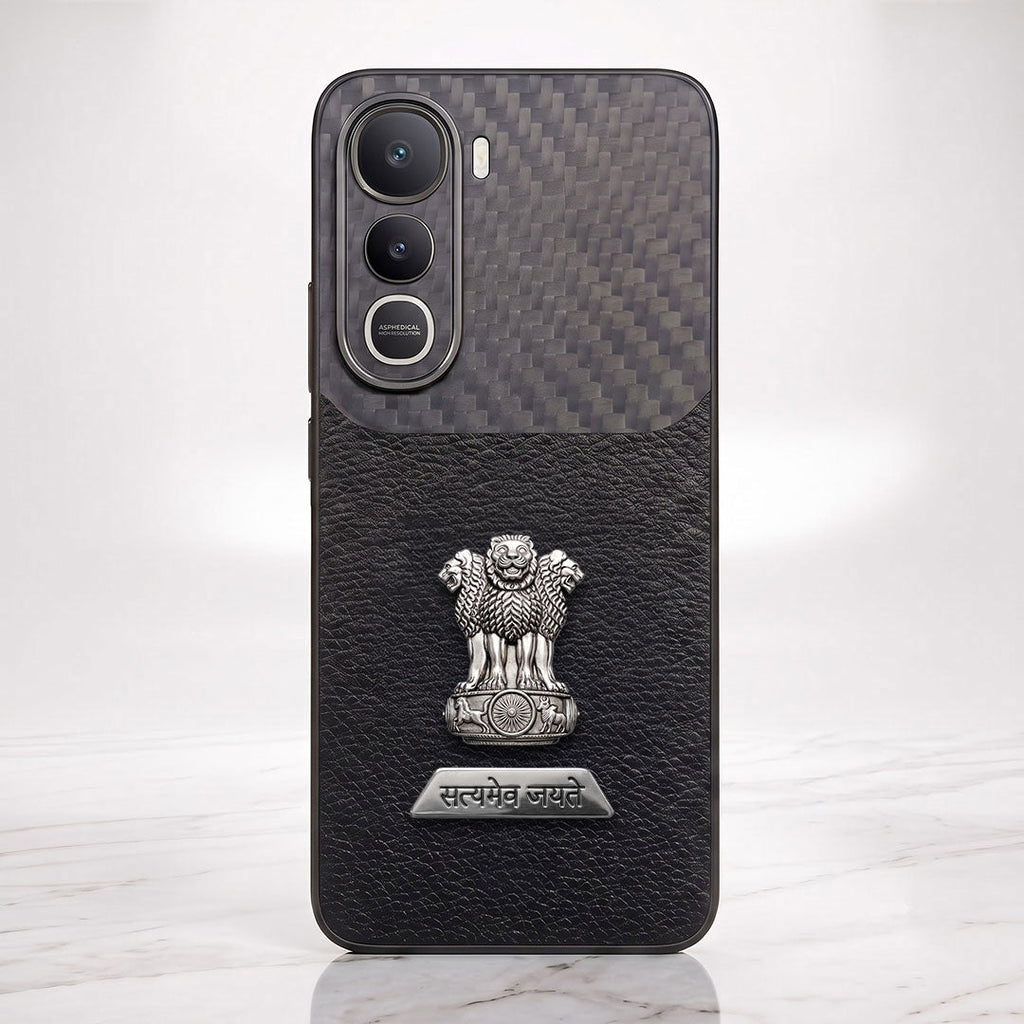 Vivo Y400 Pro 5G Satyamev Jayate 2-in-1 Emblem Carbon Fiber Leather Phone Case