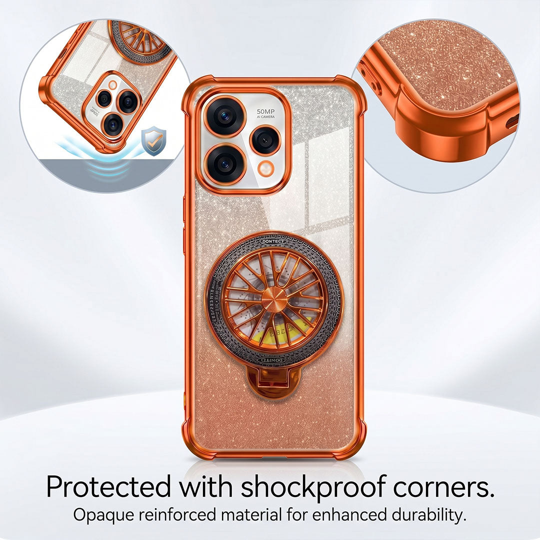 Oppo Reno 15 5G Stress Buster Wheel Rotating Shimmer Airbag Cosmic Orange Case