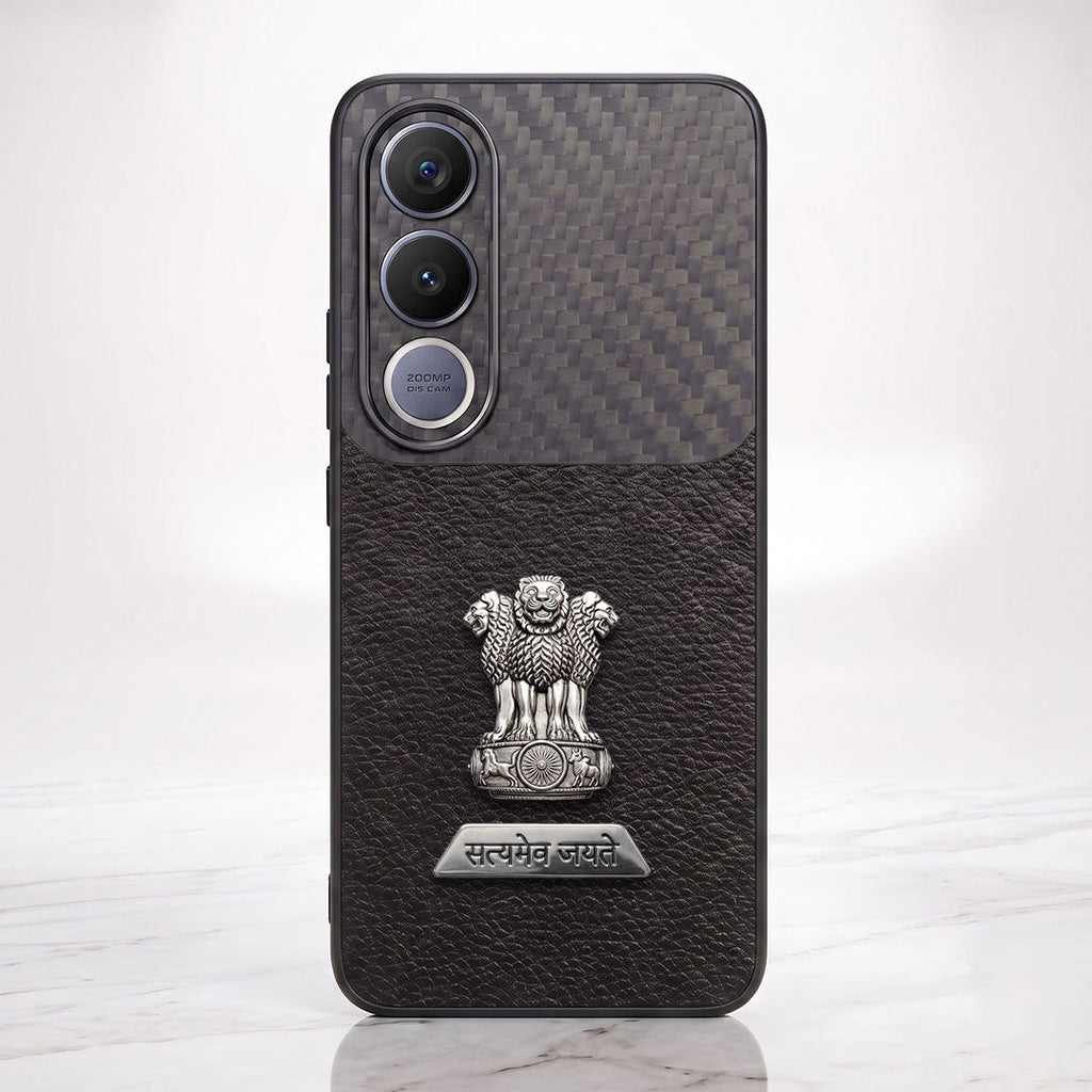 Vivo V70 FE 5G Satyamev Jayate 2-in-1 Emblem Carbon Fiber Leather Phone Case