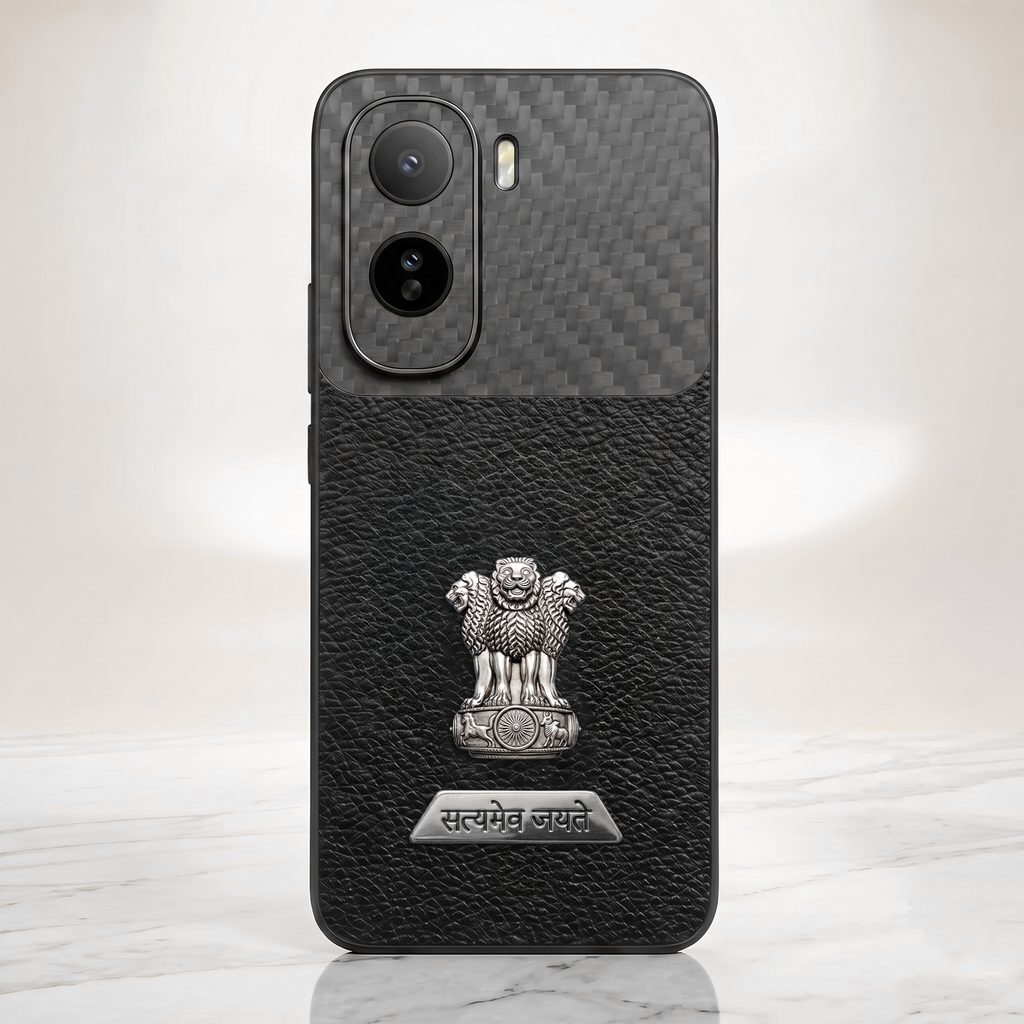 Vivo T5 Pro 5G Satyamev Jayate 2-in-1 Emblem Carbon Fiber Leather Phone Case
