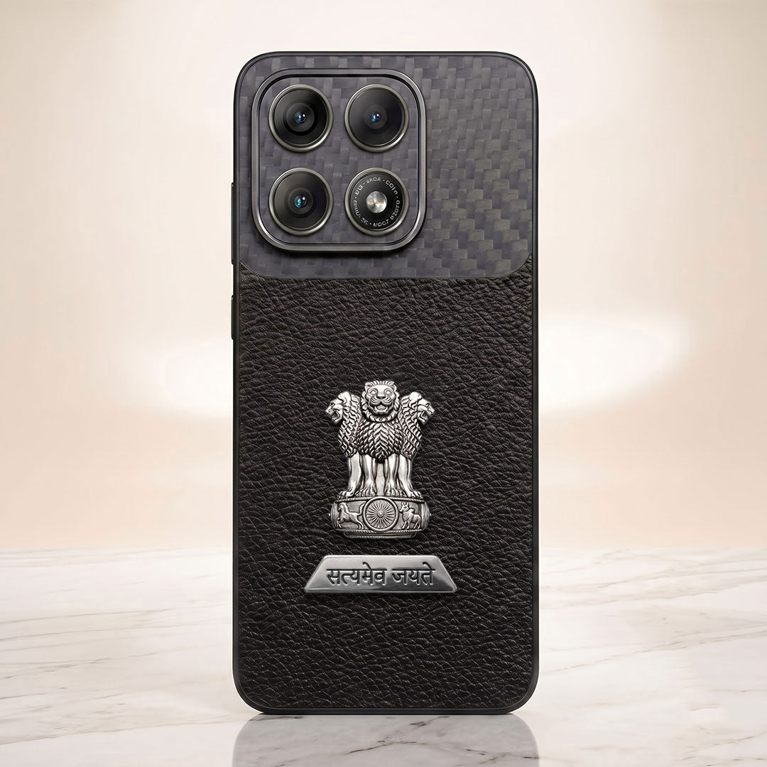 Motorola Edge 70 Pro 5G Satyamev Jayate 2-in-1 Emblem Carbon Fiber Leather Phone Case
