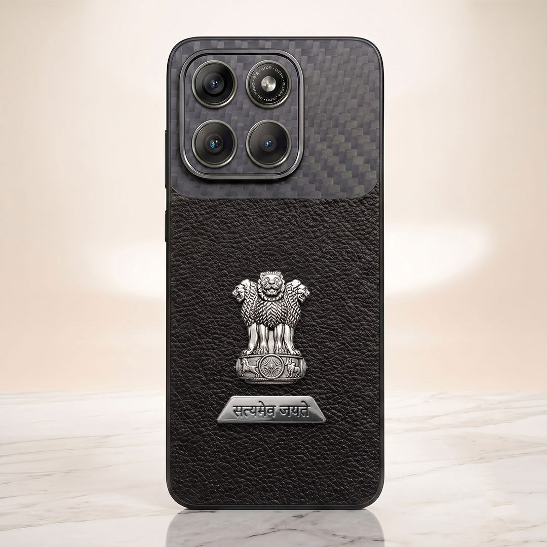 Motorola Edge 60 Pro 5G Satyamev Jayate 2-in-1 Emblem Carbon Fiber Leather Phone Case