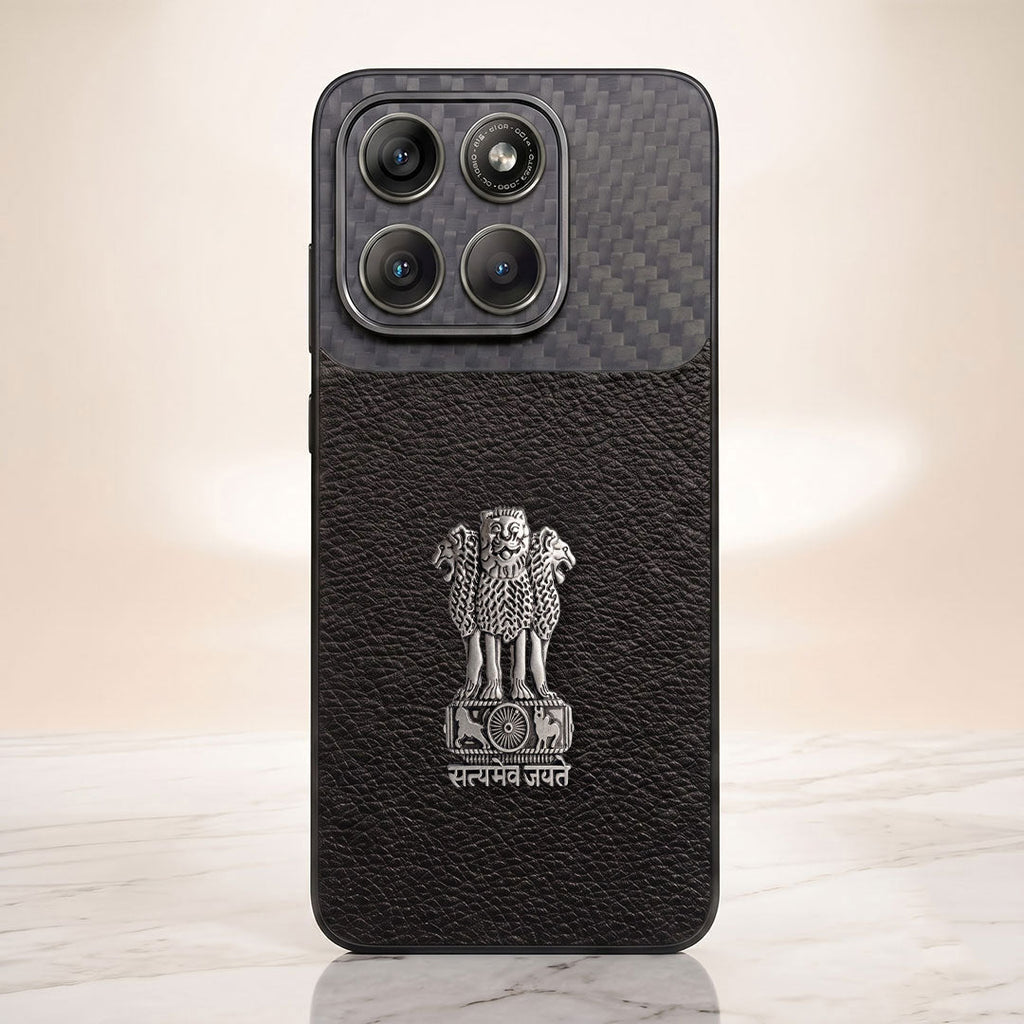Motorola Edge 60 Pro 5g Satyamev Jayate Carbon Fiber Leather Hybrid Phone Case
