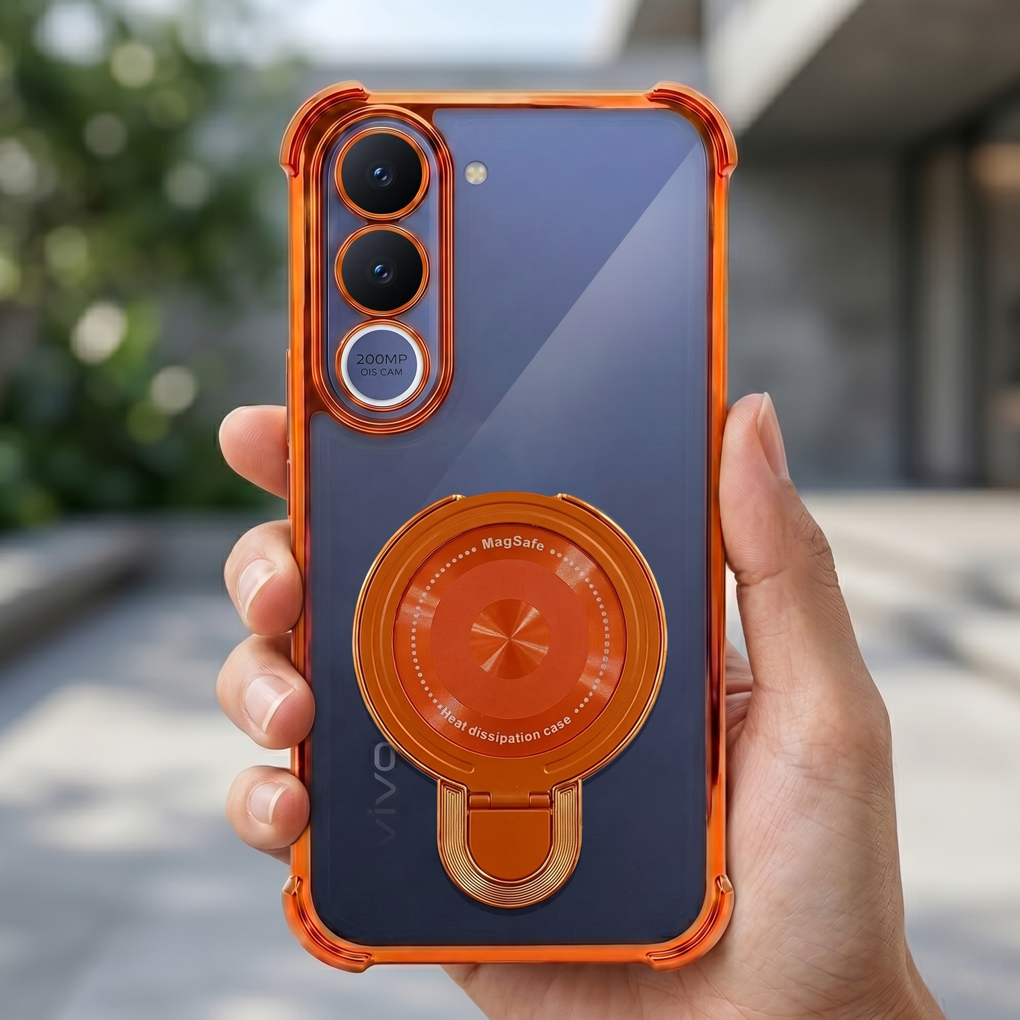 Vivo V70 FE 5G Invincible Bracket Ring Stand Airbag Cosmic Orange Case