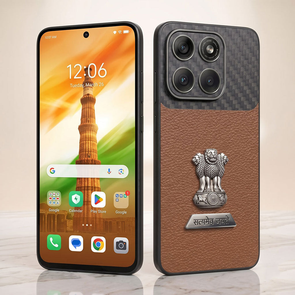 Motorola Edge 60 Pro 5G Satyamev Jayate 2-in-1 Emblem Carbon Fiber Leather Phone Case