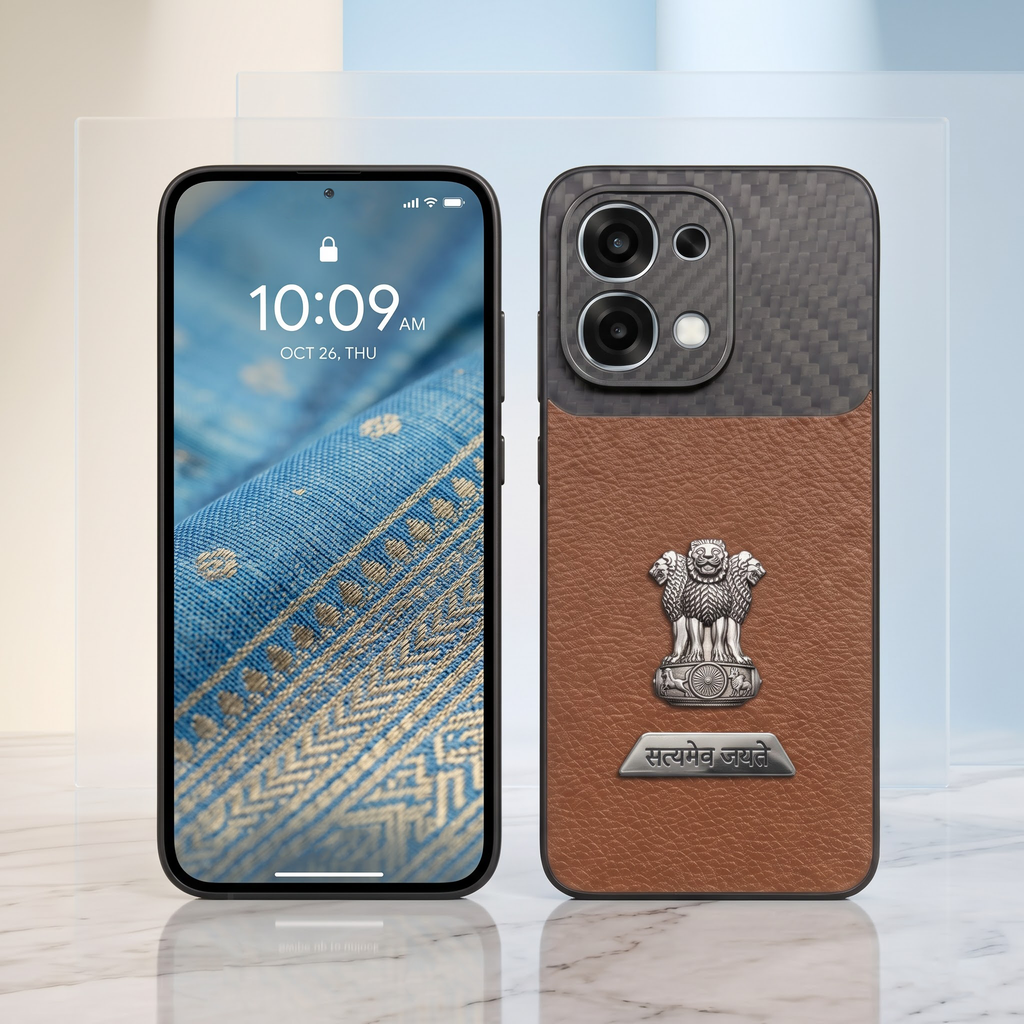 Oppo F31 5G Satyamev Jayate 2-in-1 Emblem Carbon Fiber Leather Phone Case