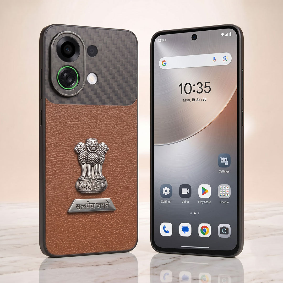 Oppo K13 Turbo 5G Satyamev Jayate 2-in-1 Emblem Carbon Fiber Leather Phone Case