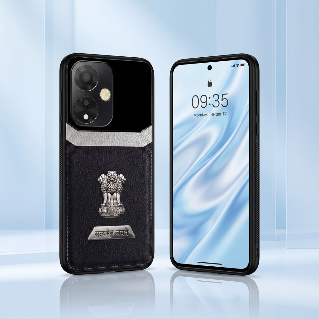 Oppo A59 5G Satyamev Jayate 2-in-1 Emblem Leather Lens Protective Back Case