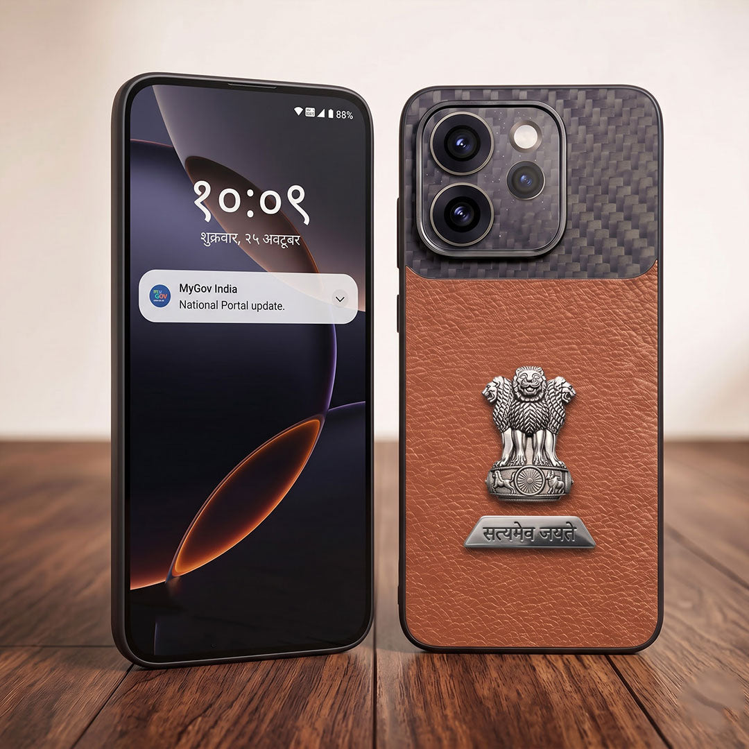 Oppo Reno 15 Pro Mini 5G Satyamev Jayate 2-in-1 Emblem Carbon Fiber Leather Phone Case
