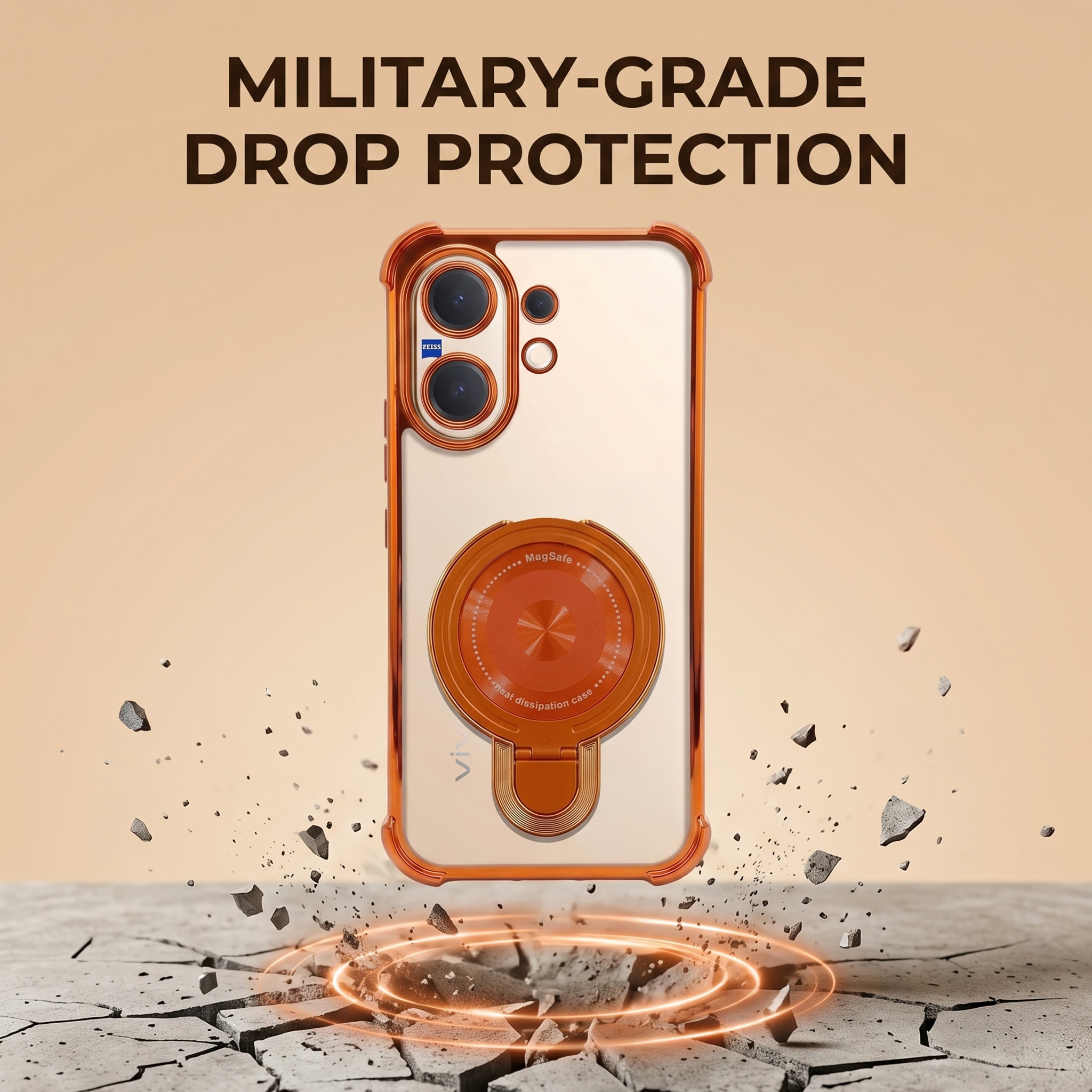 Vivo V60 5G Invincible Bracket Ring Stand Airbag Cosmic Orange Case
