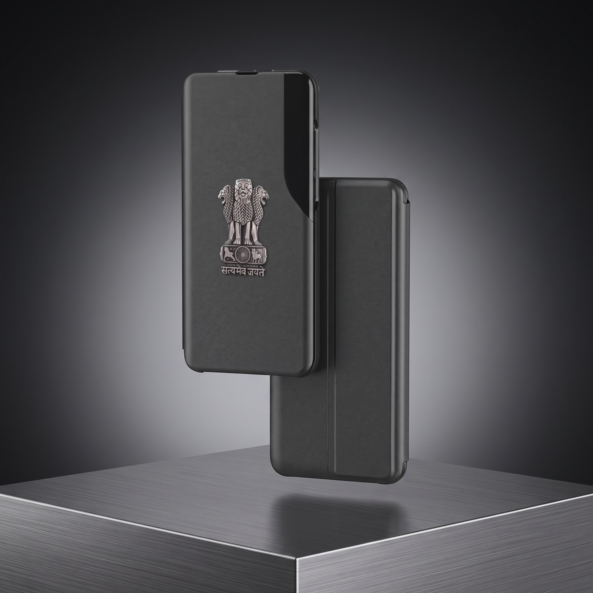 Vivo T3 5G Metal Emblem Satyamev Jayate Half Window Leather Flip Case