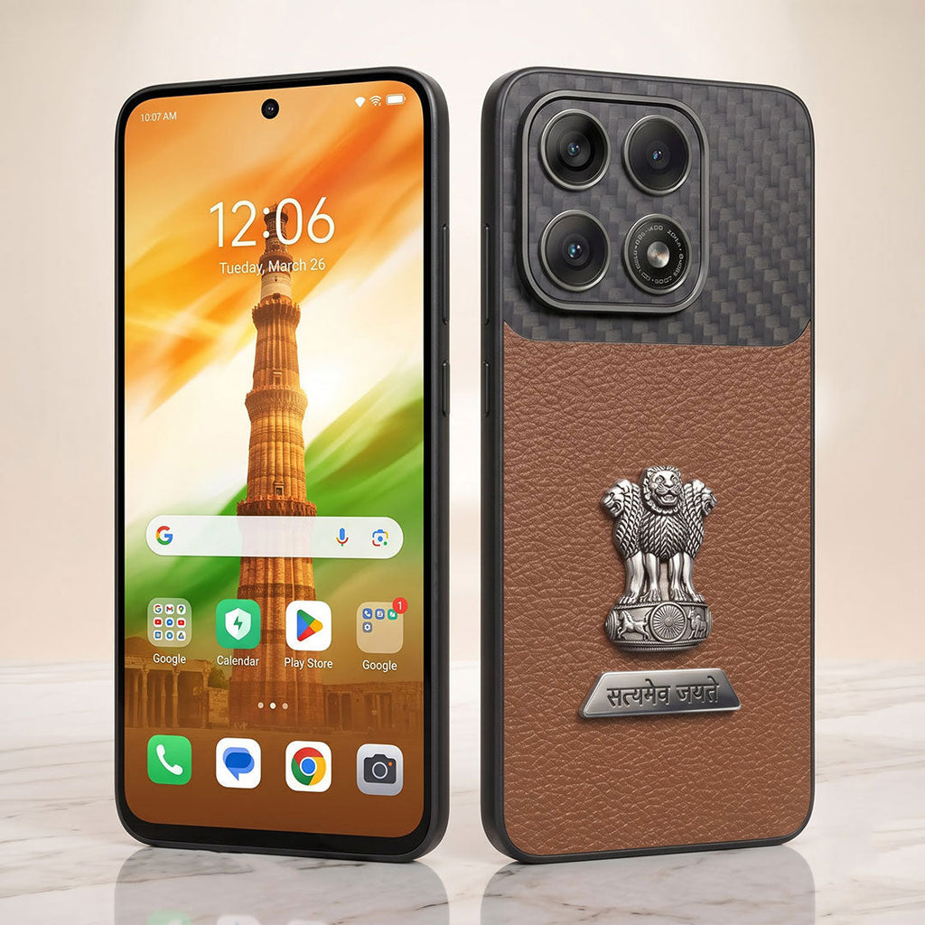 Motorola Edge 70 Pro 5G Satyamev Jayate 2-in-1 Emblem Carbon Fiber Leather Phone Case