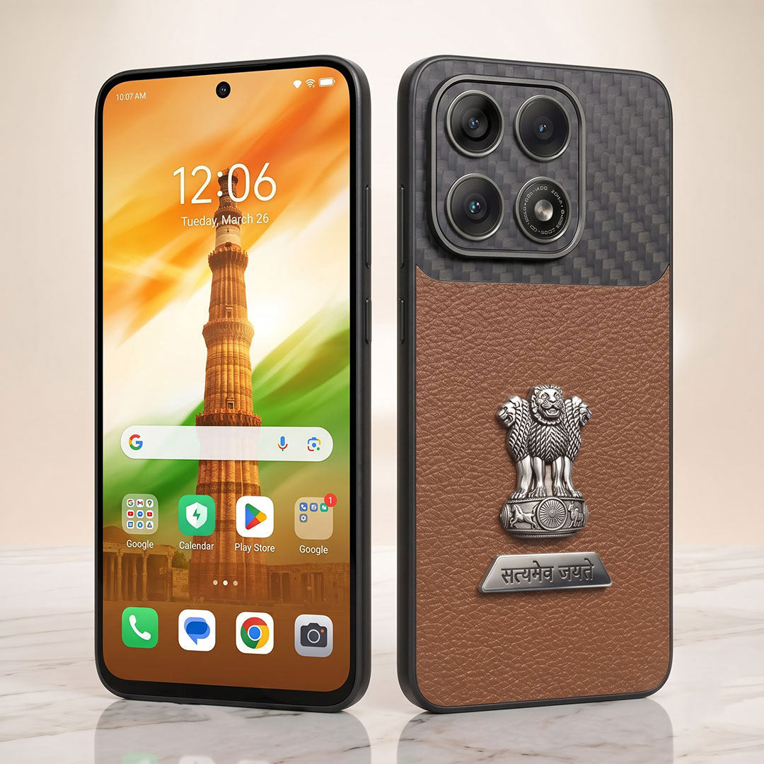 Motorola Edge 70 Pro 5G Satyamev Jayate 2-in-1 Emblem Carbon Fiber Leather Phone Case