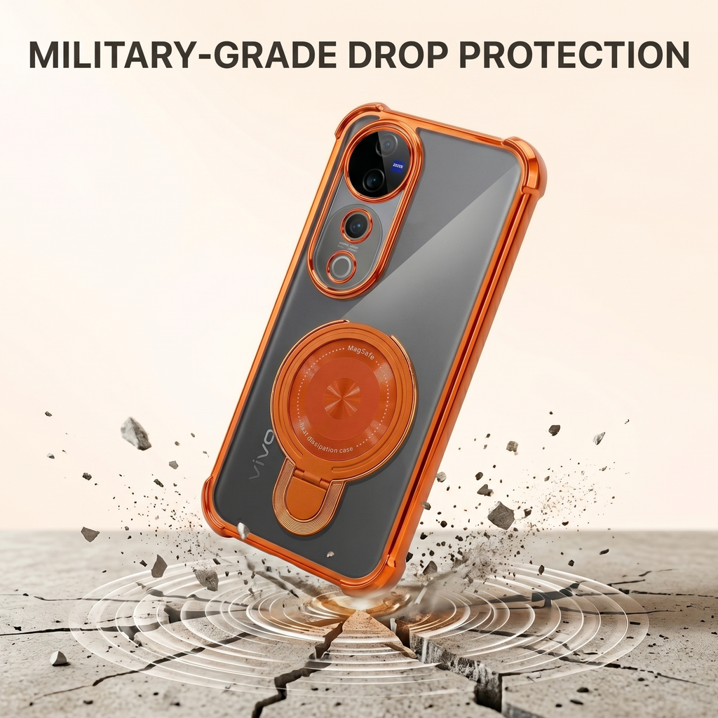 Vivo V40 Pro 5G Invincible Bracket Ring Stand Airbag Cosmic Orange Case