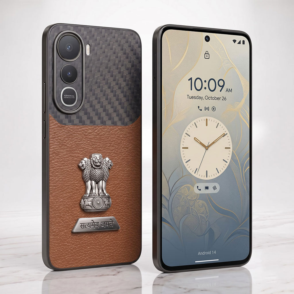 Vivo Y400 Pro 5G Satyamev Jayate 2-in-1 Emblem Carbon Fiber Leather Phone Case