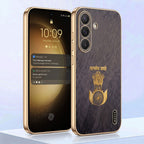 Samsung Galaxy A57 5G Satyamev Jayate 3D Electroplated Frame Gold Thread Pattern Hard Back Case