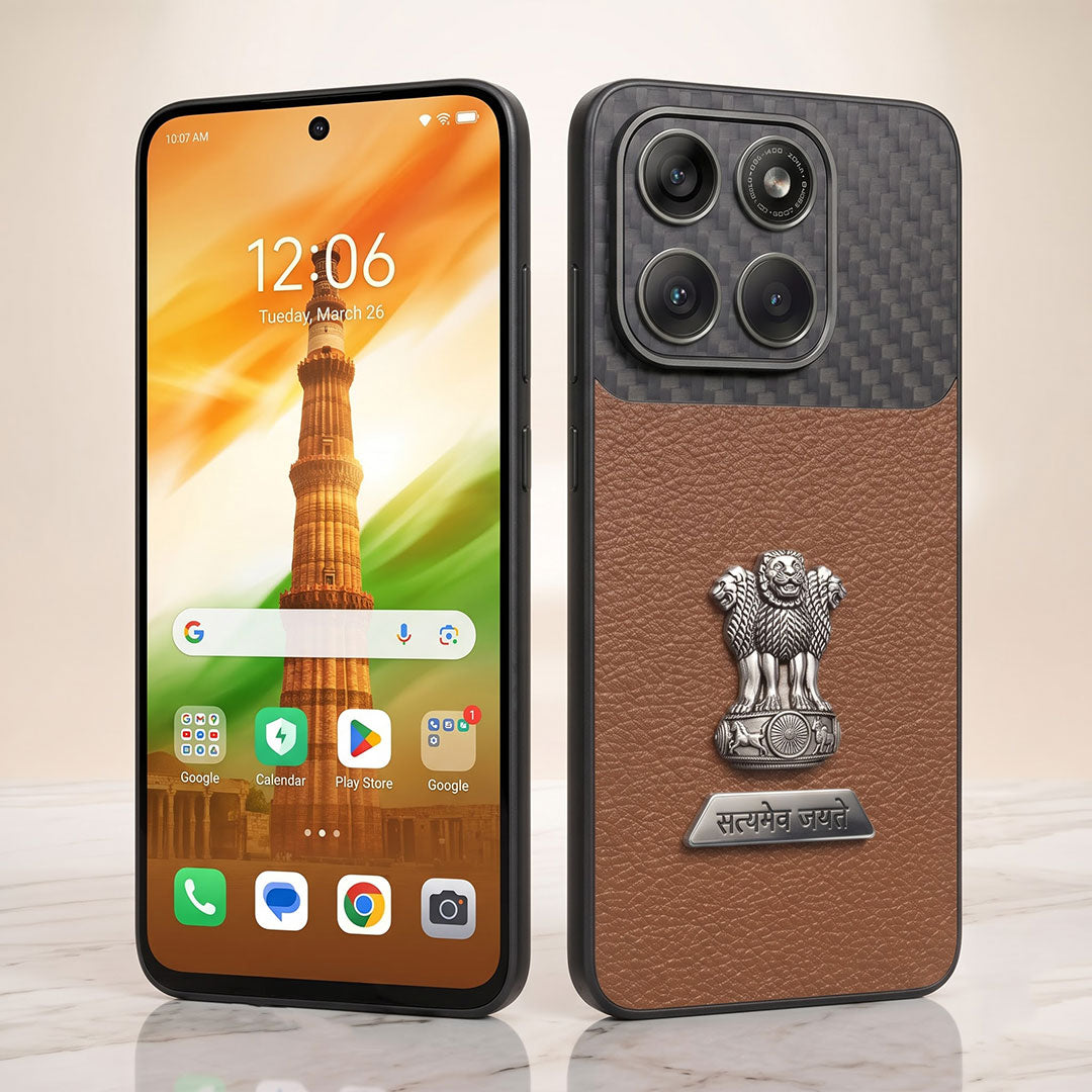 Motorola Edge 70 5G Satyamev Jayate 2-in-1 Emblem Carbon Fiber Leather Phone Case
