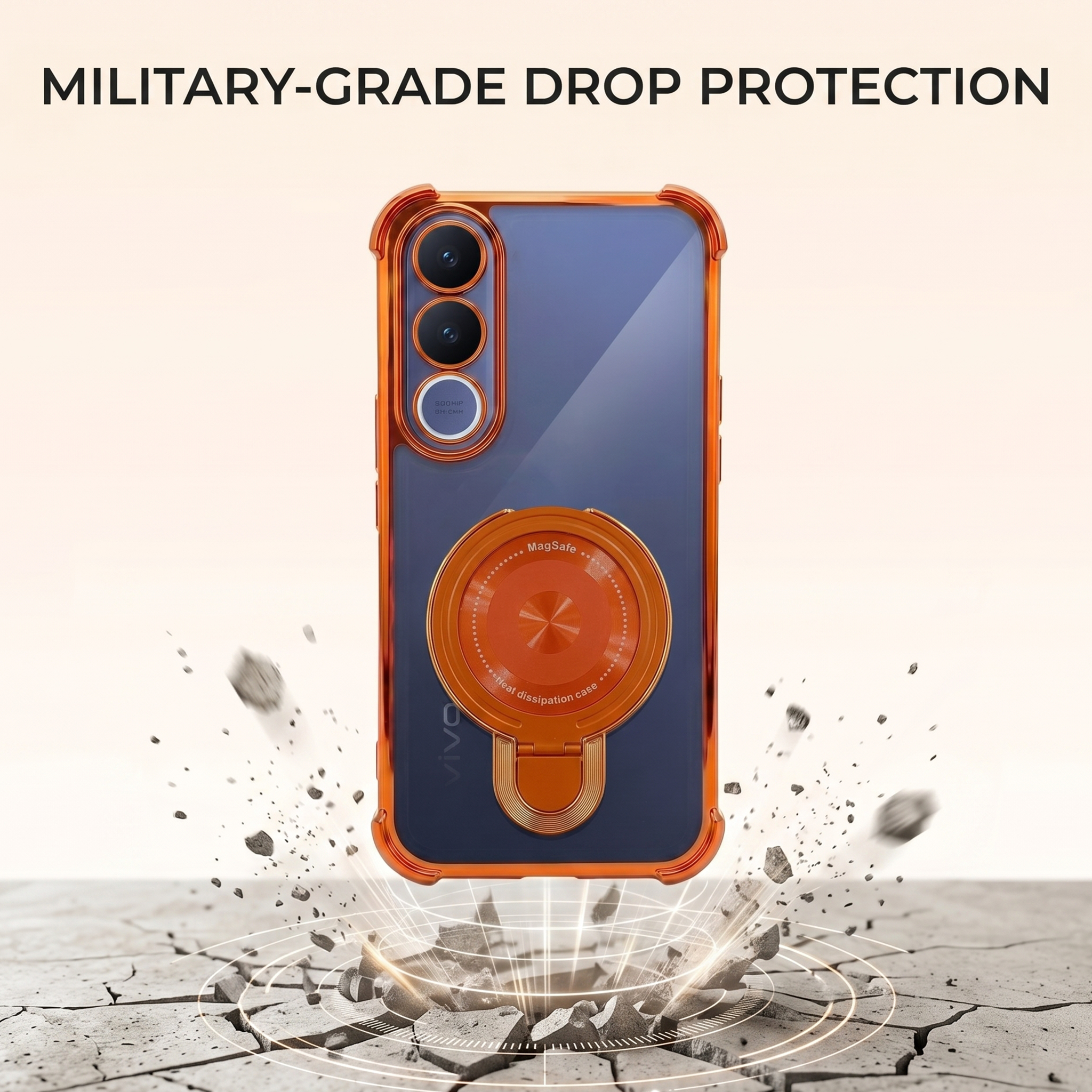Vivo V70 FE 5G Invincible Bracket Ring Stand Airbag Cosmic Orange Case