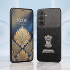 Samsung Galaxy A57 5G Satyamev Jayate 2-in-1 Emblem Carbon Fiber Leather Phone Case