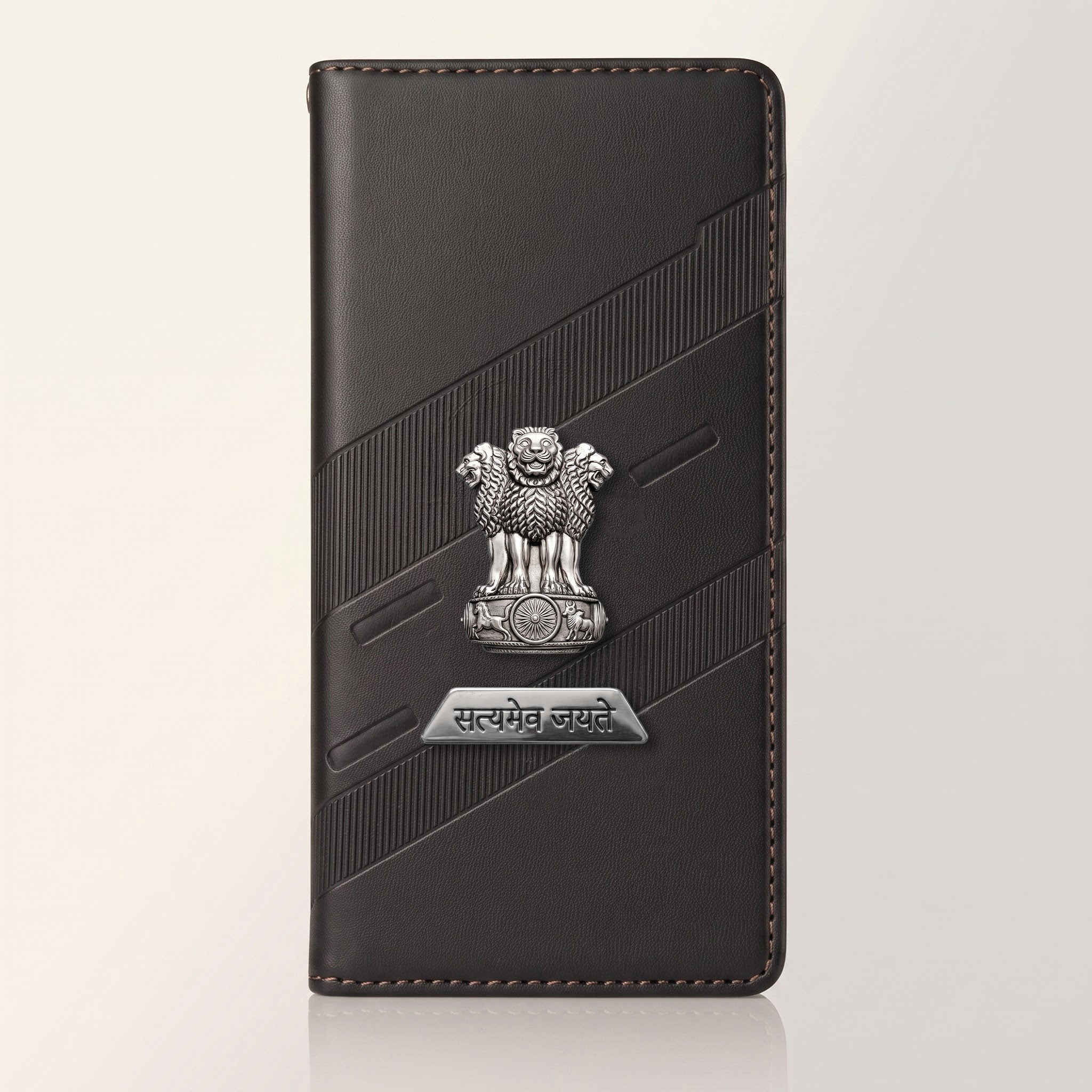 Oppo Reno 12 Pro 5G Metal Satyamev Jayate 2-in-1 Emblem Magnetic Flip Wallet Case