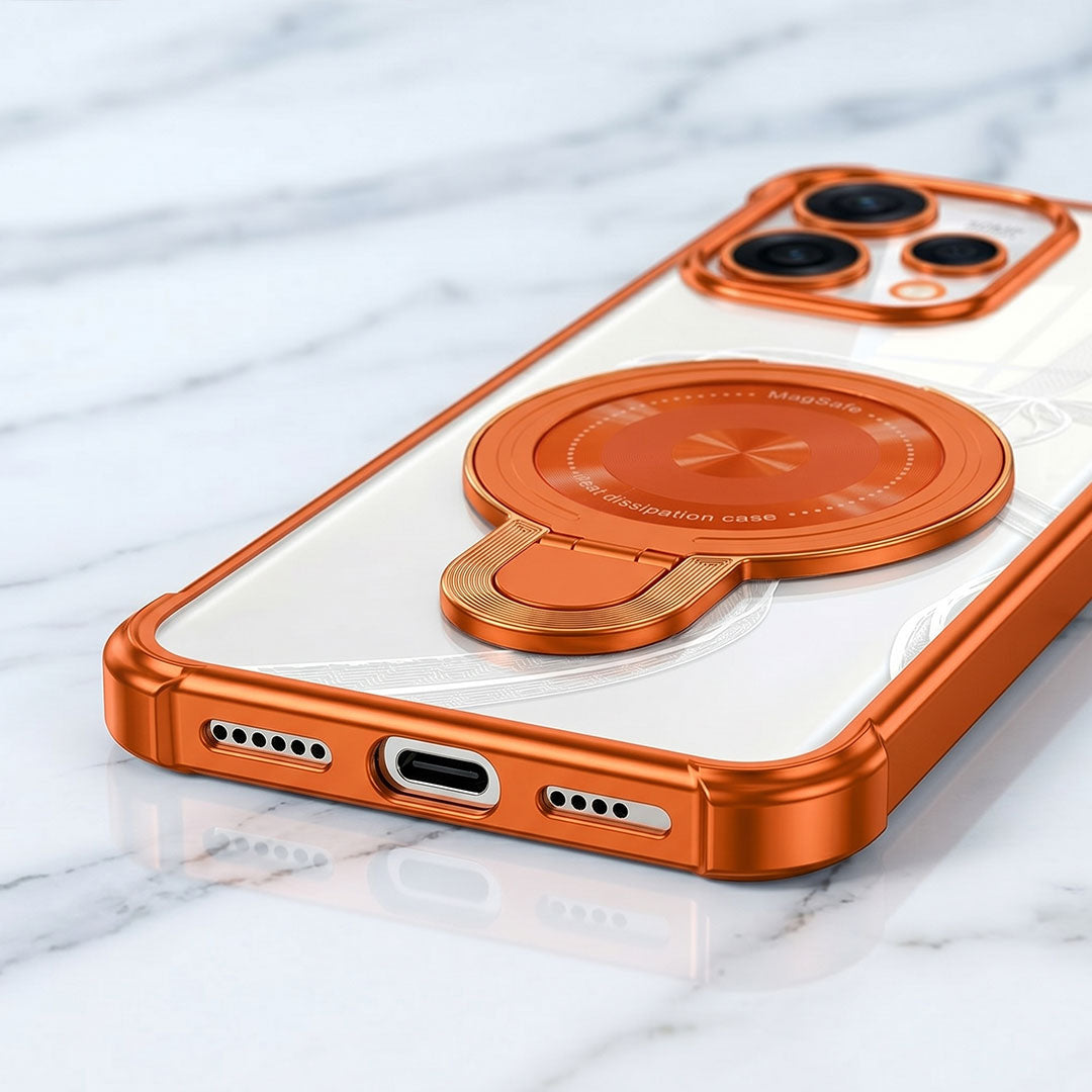 Oppo Reno 15 5G Invincible Bracket Ring Stand Airbag Cosmic Orange Case