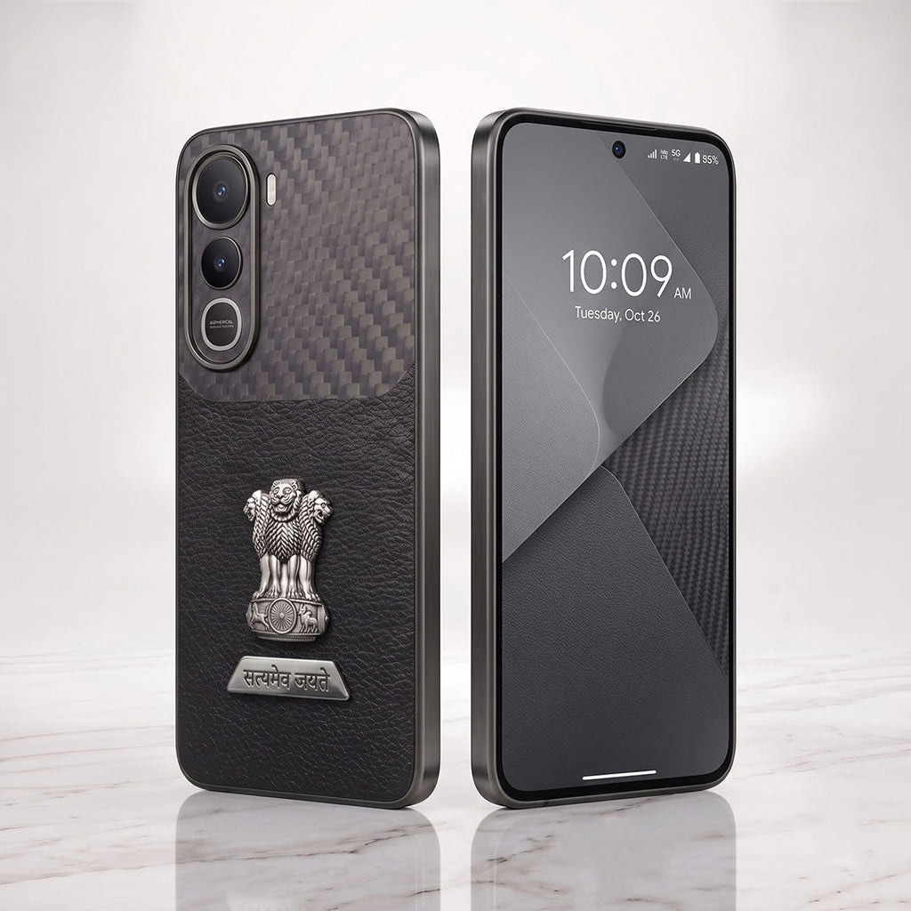 Vivo Y400 Pro 5G Satyamev Jayate 2-in-1 Emblem Carbon Fiber Leather Phone Case