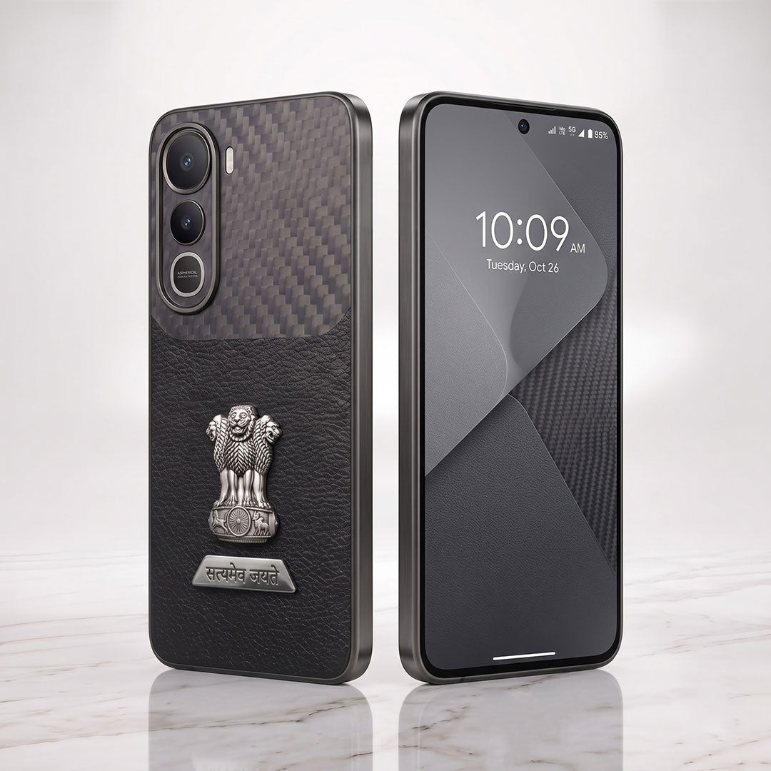 Vivo Y400 Pro 5G Satyamev Jayate 2-in-1 Emblem Carbon Fiber Leather Phone Case