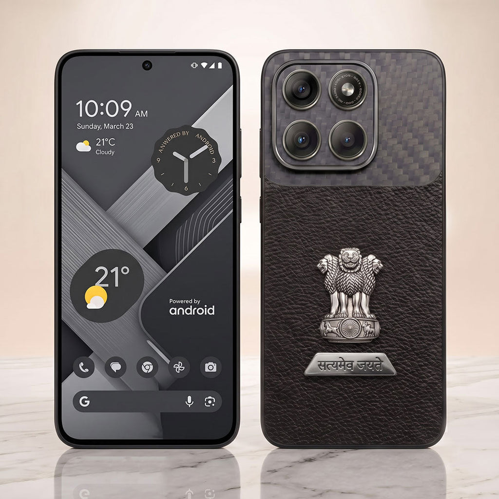 Motorola Edge 60 Pro 5G Satyamev Jayate 2-in-1 Emblem Carbon Fiber Leather Phone Case